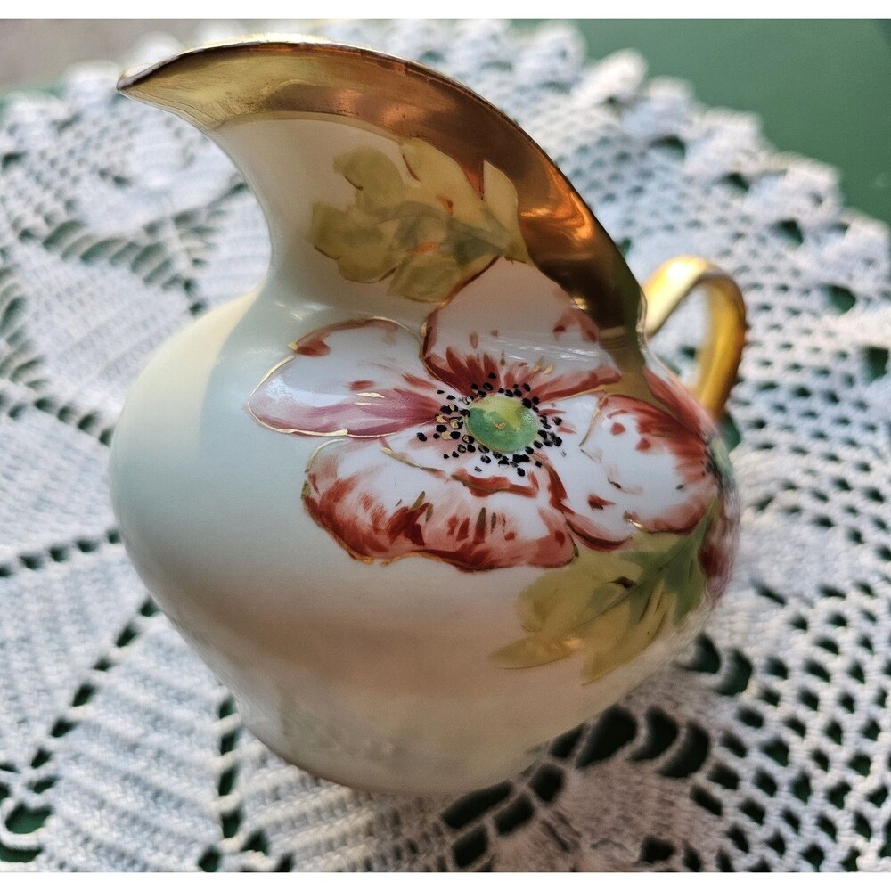 Antique Handpainted Floral Creamer With Limoges Stamps Signed By Artist